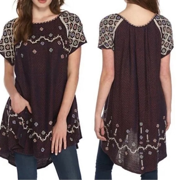 Free People Dresses & Skirts - Free People In The Clouds Tunic Dress Beaded Sequin Boho Embroidered